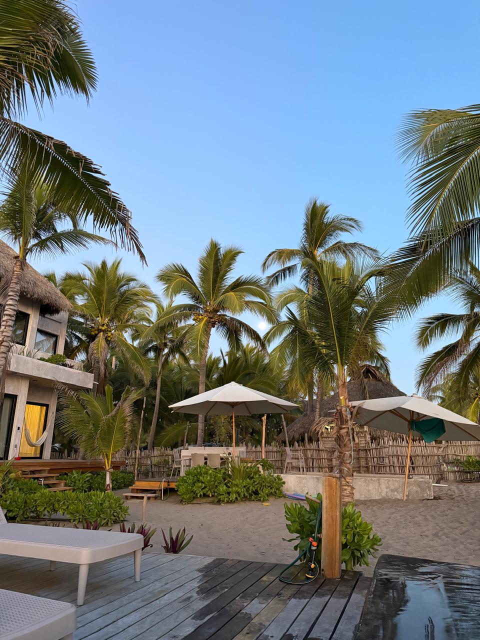 Beachfront deck at dusk